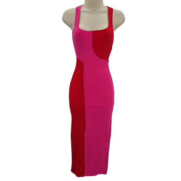 naked wardrobe Dresses & Skirts - Naked Wardrobe Womans size XL Rib Colorblock Racerback Midi Dress Pink/Red NWOT
